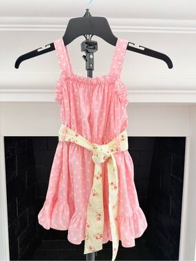 Matilda Jane Pink Polka Dot Sundress with Cream Cherry Sash